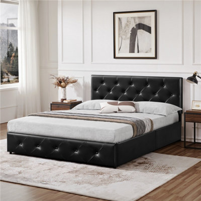 Yaheetech Faux Leather Bed Frame With Adjustable Headboard And 2 Drawers Storage - Black / King - image 1
