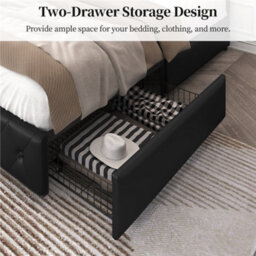 Yaheetech Faux Leather Bed Frame With Adjustable Headboard And 2 Drawers Storage - Black / King - thumbnail 5