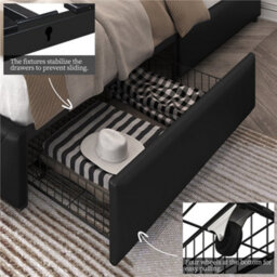 Yaheetech Faux Leather Bed Frame With Adjustable Headboard And 2 Drawers Storage - Black / King - thumbnail 7