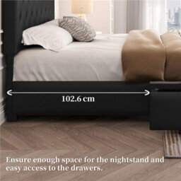Yaheetech Faux Leather Bed Frame With Adjustable Headboard And 2 Drawers Storage - Black / King - thumbnail 8