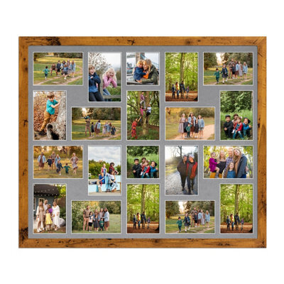 AK Frames 80X70Cm Rustic Oak Modern Multi Photo Frame With Mid Grey Mount - Holds 20 Apertures (18X) 6X4, (2X) 4X4 Photos - image 1