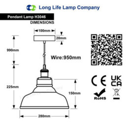 Long Life Lamps Company Green Ceiling Lamp Shade Pendant Light Industrial Chrome Lamp Holder Fitting H3046 - thumbnail 2