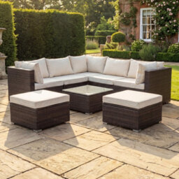 Artemis Home Oliena 7 Seat Modular Rattan L-Shaped Corner Garden Furniture - Brown