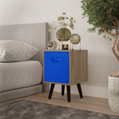 Urbn-Living Urbnliving 51Cm Height Oak Wooden Cube Storage Bookcase Dark Blue Inserts Scandinavian Black Legs - image 1