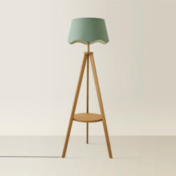 ValueLights Morrigan Mid Wood Shelf Floor Lamp With Sage Green Scallop Shade - thumbnail 3
