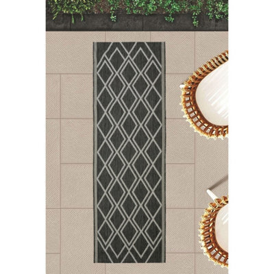 Melrose Eden Silver Diamond Design Pile Height 3mm Indoor Outdoor Area Runner Rug - 67/200Cm - image 1