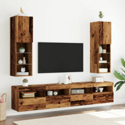 Berkfield Tv Cabinets With Led Lights 2 Pcs Old Wood 30.5X30X102 Cm - thumbnail 4