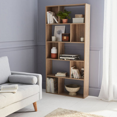 Sweeek. 5-Shelf Bookcase With 10 Compartments Pieter Natural 83X23.4X173 Cm - image 1