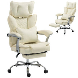 Big And Tall Office Chair With Lumbar Support, Beige - thumbnail 1