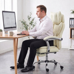 Big And Tall Office Chair With Lumbar Support, Beige - thumbnail 6