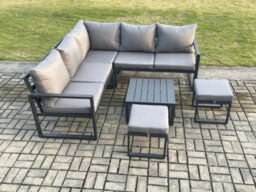 Fimous Outdoor Garden Furniture Set Aluminium Lounge Sofa Square Coffee Table Sets With 2 Small Footstools - thumbnail 2