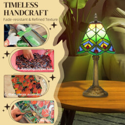 Homcom Handcrafted Stained Glass Bedside Lamp, Tiffany Style Table Lamp - thumbnail 5