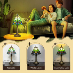 Homcom Handcrafted Stained Glass Bedside Lamp, Tiffany Style Table Lamp - thumbnail 6
