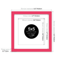 "5X5"" Bright Pink Picture Frame - 5X5"" Square Frame With 4X4"" Mount For 5X5""/4X4"" Pictures Art Deco Style Room Decor, 1 Pack" - thumbnail 2