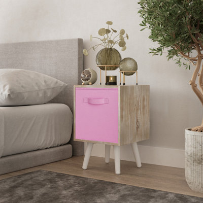 Urbn-Living Urbnliving 51Cm Height Antique Oak Wooden Cube Storage Bookcase Light Pink Inserts Scandinavian White Legs - image 1
