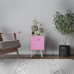 Urbn-Living Urbnliving 51Cm Height Antique Oak Wooden Cube Storage Bookcase Light Pink Inserts Scandinavian White Legs - thumbnail 2