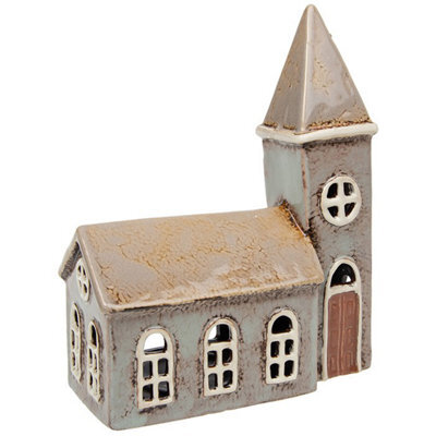 Village Pottery Large Church Tea Light Candle Holder - image 1