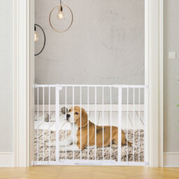Pawhut Pressure Fitted Pet Dog Safety Gate Metal Fence 76 Cm Tall, White - thumbnail 1