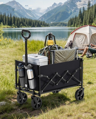LEDREM Festival Trolley On Wheels,pull Garden Wagon, Adjustable Handle, 4 Reinforced Wheels,outdoor, Yard, Ink Black - image 1