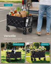 LEDREM Festival Trolley On Wheels,pull Garden Wagon, Adjustable Handle, 4 Reinforced Wheels,outdoor, Yard, Ink Black - thumbnail 6