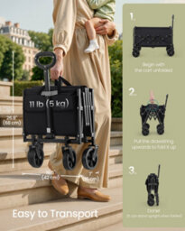 LEDREM Festival Trolley On Wheels,pull Garden Wagon, Adjustable Handle, 4 Reinforced Wheels,outdoor, Yard, Ink Black - thumbnail 5