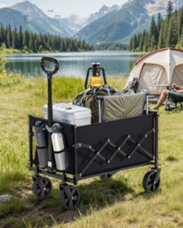 LEDREM Festival Trolley On Wheels,pull Garden Wagon, Adjustable Handle, 4 Reinforced Wheels,outdoor, Yard, Ink Black - thumbnail 1