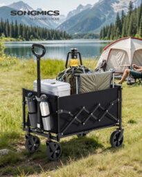 LEDREM Festival Trolley On Wheels,pull Garden Wagon, Adjustable Handle, 4 Reinforced Wheels,outdoor, Yard, Ink Black - thumbnail 3