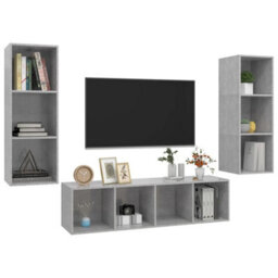 Berkfield 3 Piece Tv Cabinet Set Concrete Grey Engineered Wood - thumbnail 3