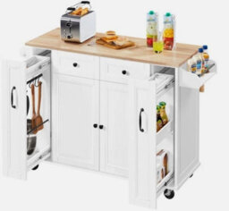 Rolling Kitchen Island Cart On Wheels With Drop-Leaf Countertop And 4 Drawers - thumbnail 2