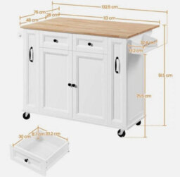 Rolling Kitchen Island Cart On Wheels With Drop-Leaf Countertop And 4 Drawers - thumbnail 3
