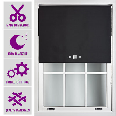 Furnished Triple Square Eyelet Blackout Blind Free Cut Service - Black (W)150Cm X (L)165Cm - image 1
