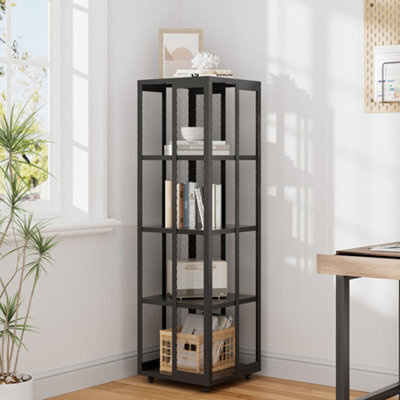 Thehotsale Steel Bookshelf Rack Black 4-Tier Bookcase Freestanding Storage Rack With Wheels - image 1