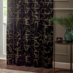 Paoletti Bamboo Fully Lined Jacquard Eyelet Curtains, Black - thumbnail 4