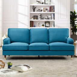 Woodbury 218Cm Wide 3 Seat Teal Velvet Fabric Sofa Walnut Colour Legs With Brass Coloured Wheel