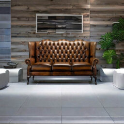 Chesterfield 3 Seater High Back Antique Tan Leather Sofa In Mallory Style - thumbnail 4