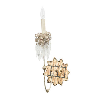 Elegant Beige Patina Wall Light With Cut Glass Crystals And Led Bulb