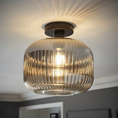 Valuelights Calpe Matte Black Semi Flush Ceiling Light With Ribbed Smoked Glass Shade - image 1