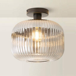 Valuelights Calpe Matte Black Semi Flush Ceiling Light With Ribbed Smoked Glass Shade - thumbnail 6