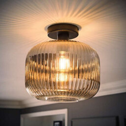 Valuelights Calpe Matte Black Semi Flush Ceiling Light With Ribbed Smoked Glass Shade - thumbnail 5