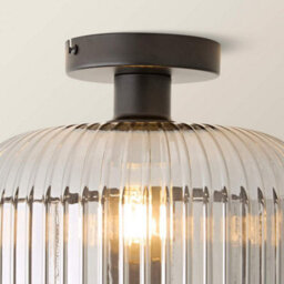 Valuelights Calpe Matte Black Semi Flush Ceiling Light With Ribbed Smoked Glass Shade - thumbnail 4