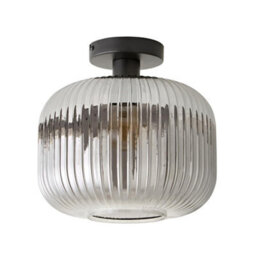Valuelights Calpe Matte Black Semi Flush Ceiling Light With Ribbed Smoked Glass Shade - thumbnail 2