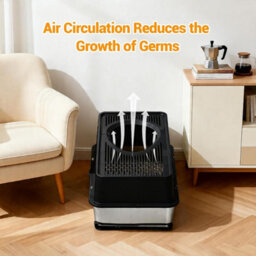 London Boutique 60X40X35Cm Stainless Steel Cat Litter Tray, High Sided Cat Litter Box, Anti Leak Pet Toilet, Black - thumbnail 3