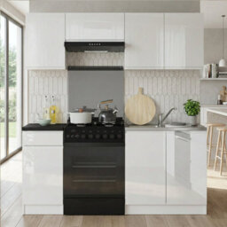 Heze Furniture Summer 5 Unit Handleless Kitchen Cabinets Set 180Cm In White Gloss - thumbnail 1