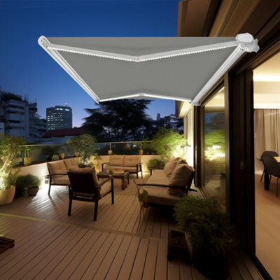 Sundaze Full Cassette Electric Awning Remote Controlled Retractable Garden Sun Shade Shelter With Led Light 4.5X3M Grey - image 1