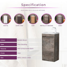 Plum&clay Rigel Metallic Floor Standing Cloakroom Vanity Unit With Resin Basin (W)44Cm (H)87Cm - thumbnail 5