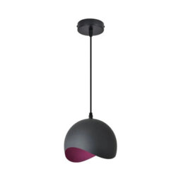 Simple Lighting Black Half Sphere Pendant Light With Purple Lining, 200mm Diameter, E27 Base - thumbnail 1