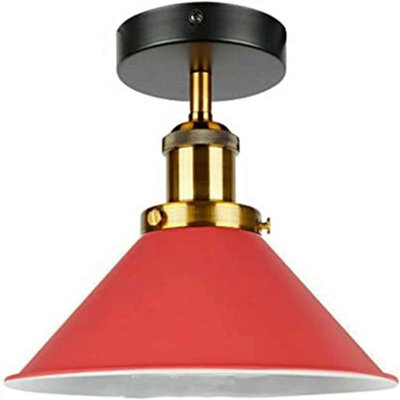 Semi Flush Ceiling Light With Metal Red Cone Shade And E27 Base Bulb Not  Included - image 1
