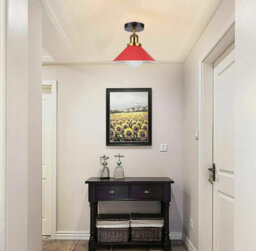 Semi Flush Ceiling Light With Metal Red Cone Shade And E27 Base Bulb Not  Included - thumbnail 3