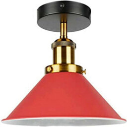 Semi Flush Ceiling Light With Metal Red Cone Shade And E27 Base Bulb Not  Included