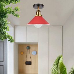 Semi Flush Ceiling Light With Metal Red Cone Shade And E27 Base Bulb Not  Included - thumbnail 5